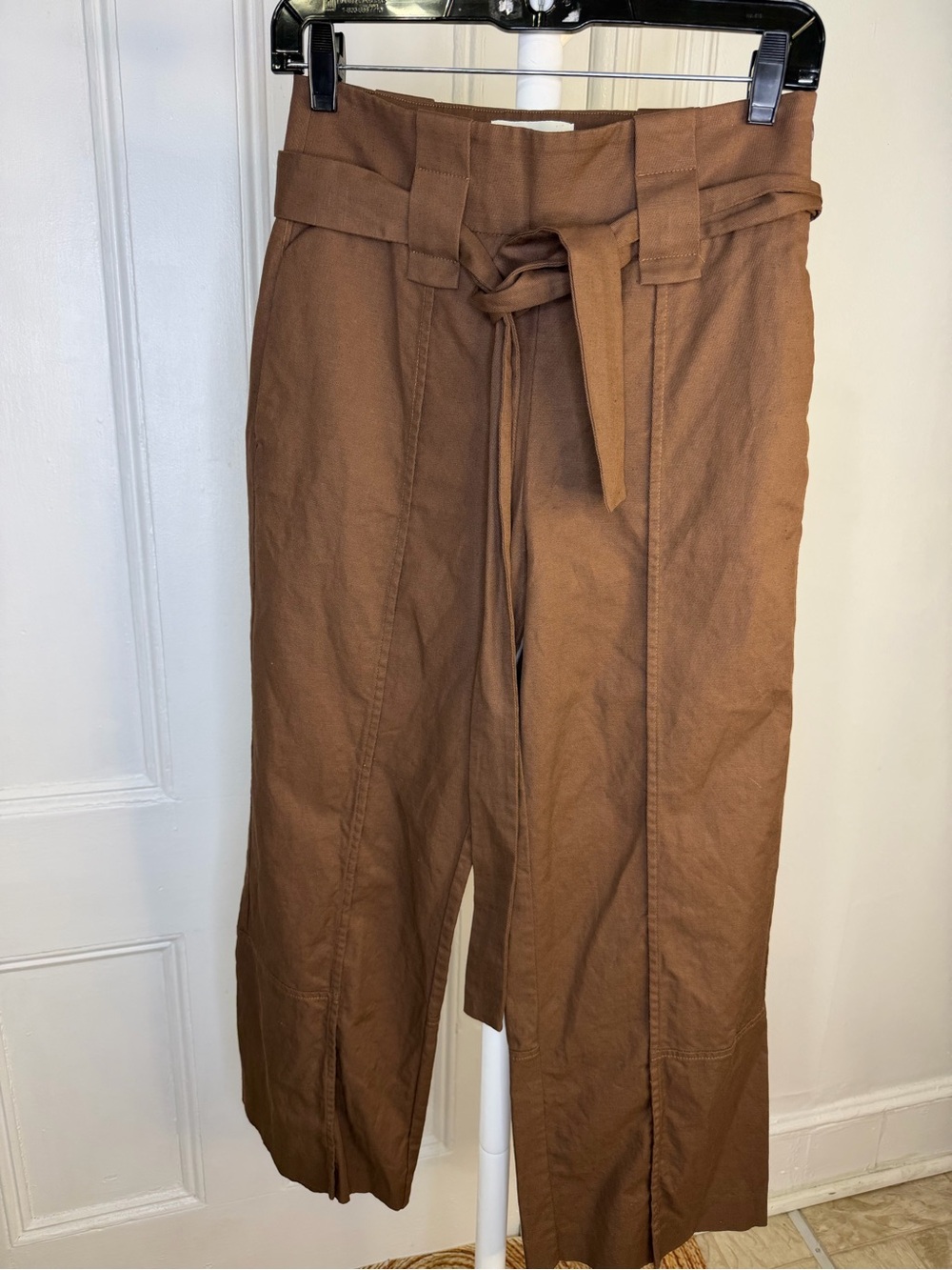 IXOS High-Waist Paperbag Tie Belt Wide Leg Pants - Brown